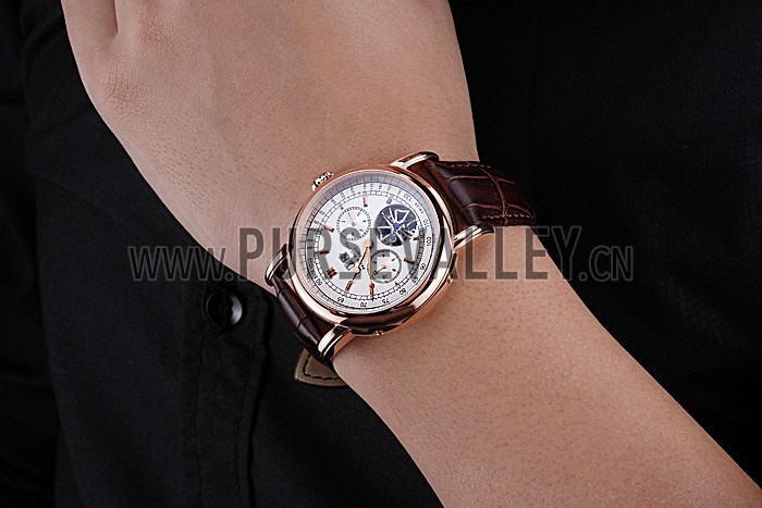 Patek Philippe Geneve Grand Complications White Dial Tourbillon Rose Gold Bezel Brown Band 622156