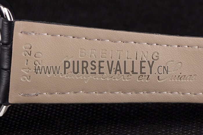 Breitling Transocean White Dial Black Leather Strap Rose Gold Bezel 98205
