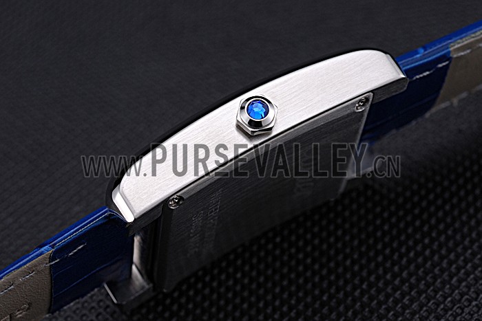 Cartier Tank MC Stainless Steel Case Blue Dial Blue Leather Strap 622178