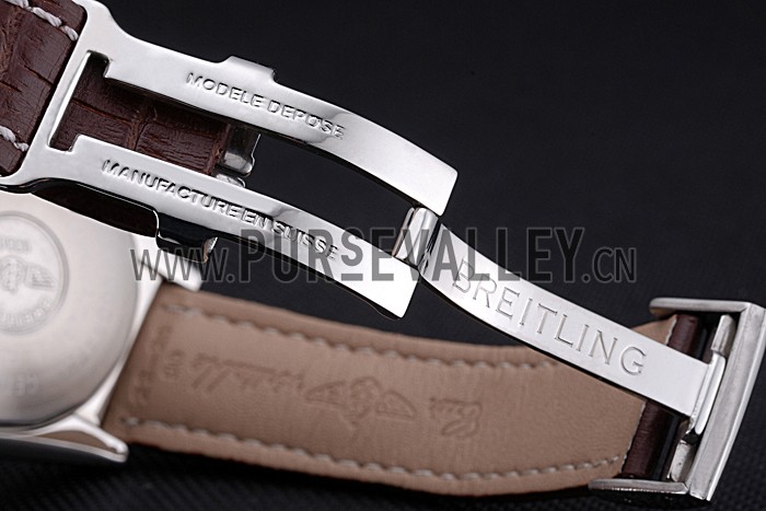 Breitling Chronomat 13 Stainless Steel Case White Dial Brown Leather Bracelet 622239