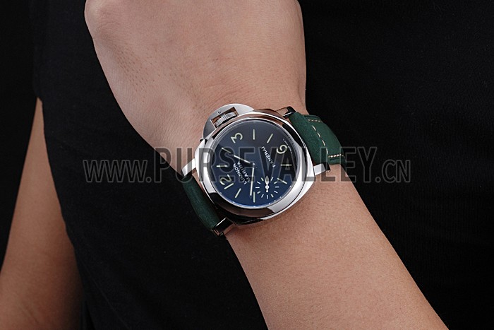 Panerai Luminor Marina Polished Stainless Steel Bezel Green Leather Bracelet 622310