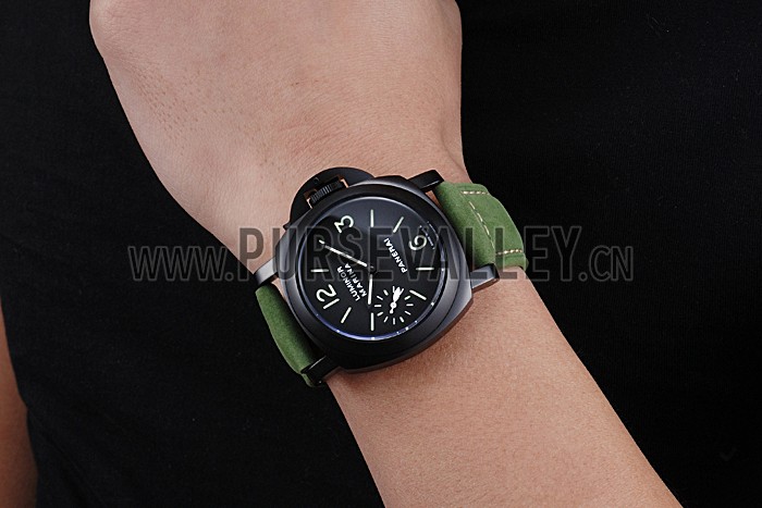 Panerai Luminor Marina Ion Plated Stainless Steel Bezel Green Leather Bracelet 622312