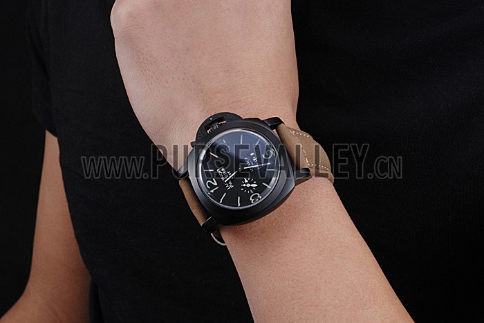 Panerai Luminor GMT Ion Plated Stainless Steel Bezel Khaki Leather Bracelet 622315