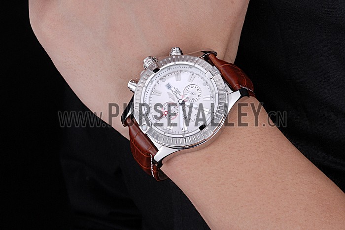 Breitling Chronomat Evolution White Dial Brown Leather Bracelet 622517