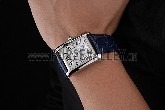Cartier Tank MC White Dial Stainless Steel Case Blue Leather Strap 622575