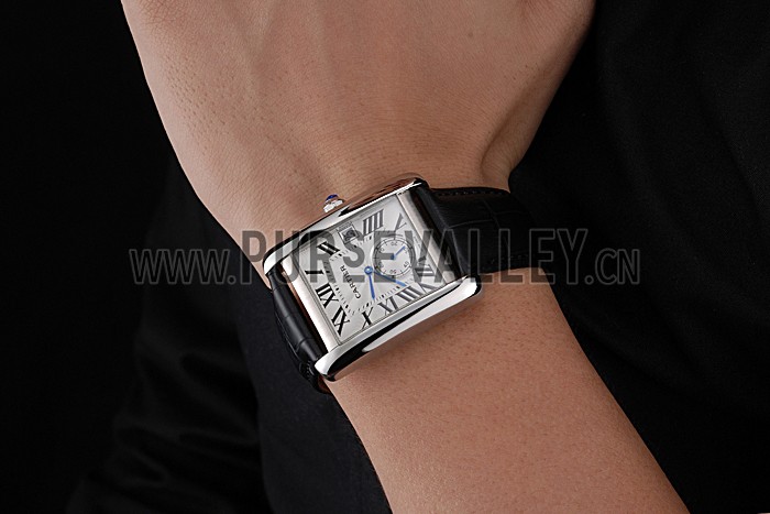 Cartier Tank MC White Dial Stainless Steel Case Black Leather Strap 622576
