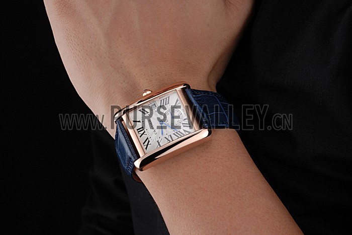 Cartier Tank MC White Dial Gold Case Blue Leather Strap 622577