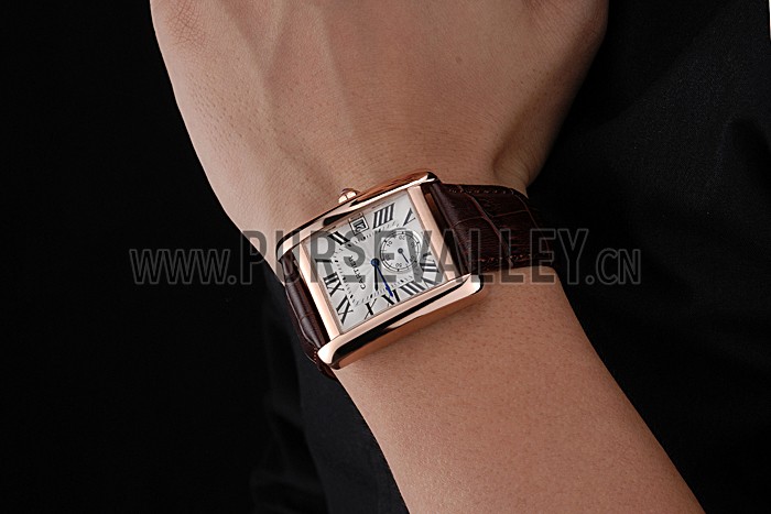 Cartier Tank MC White Dial Gold Case Brown Leather Strap 622578