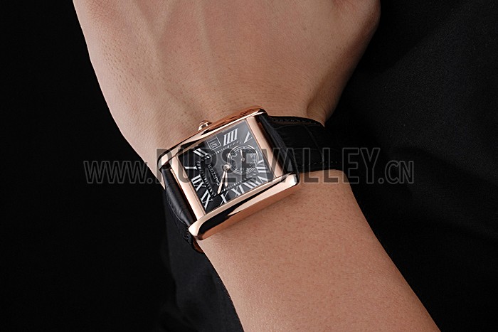 Cartier Tank MC Black Dial Gold Case Black Leather Strap 622580