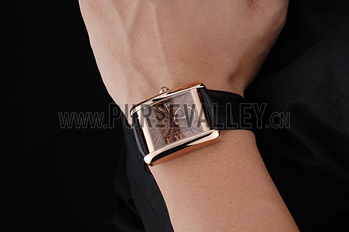 Cartier Tank MC Brown Dial Gold Case Black Leather Strap 622581