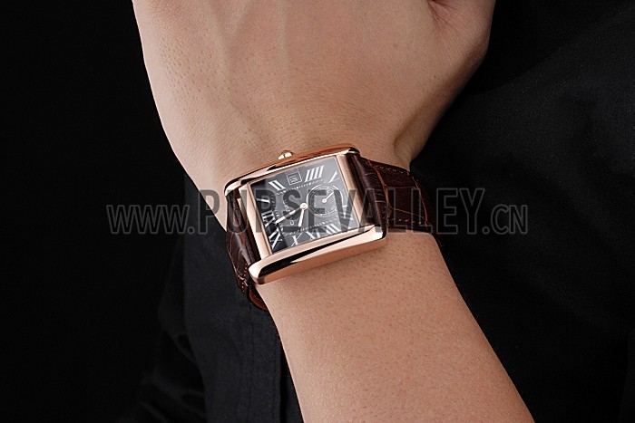 Cartier Tank MC Black Dial Gold Case Brown Leather Strap 622582