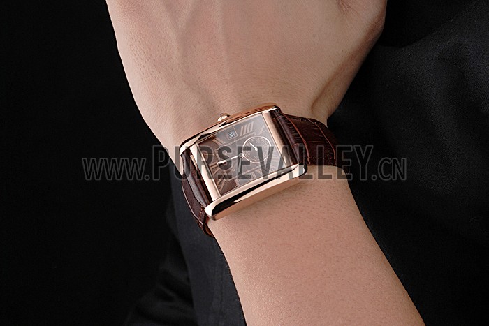 Cartier Tank MC Brown Dial Gold Case Brown Leather Strap 622583