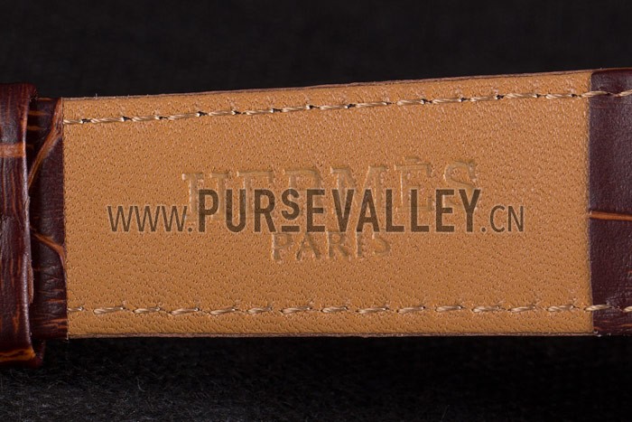 Hermes Classic Croco Leather Strap Silver Dial 801395