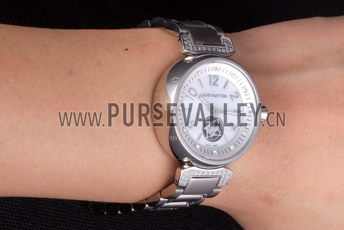 Louis Vuitton Tambour Stainless Steel Bracelet White Dial 801415