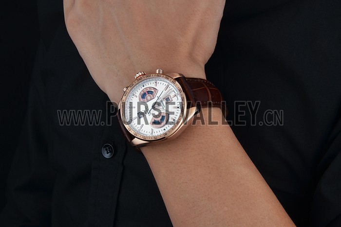 Tag Heuer Carrera Rose Gold Case White Dial Brown Leather Strap 98245