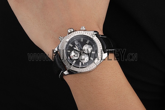 Breitling Chronomat 13 Stainless Steel Case Black Dial Black Leather Bracelet 622237