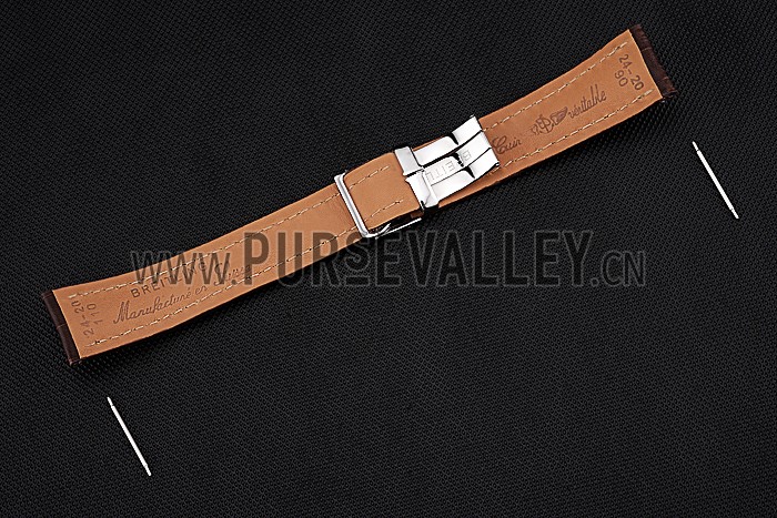 Breitling Brown Leather White Stitching Bracelet 622604