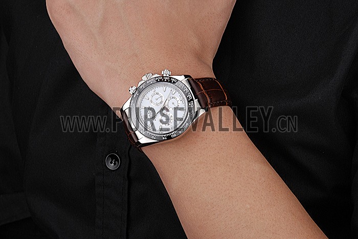 Rolex Cosmograph Daytona Stainless Steel Case White Dial Brown Leather Bracelet 622631