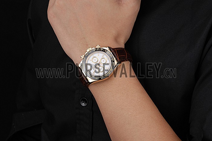 Rolex Cosmograph Daytona Gold Case White Dial Brown Leather Bracelet 622633