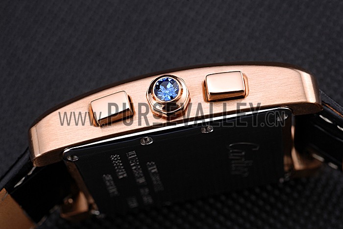 Cartier Tank MC Black Dial Gold Case Black Leather Bracelet 622694