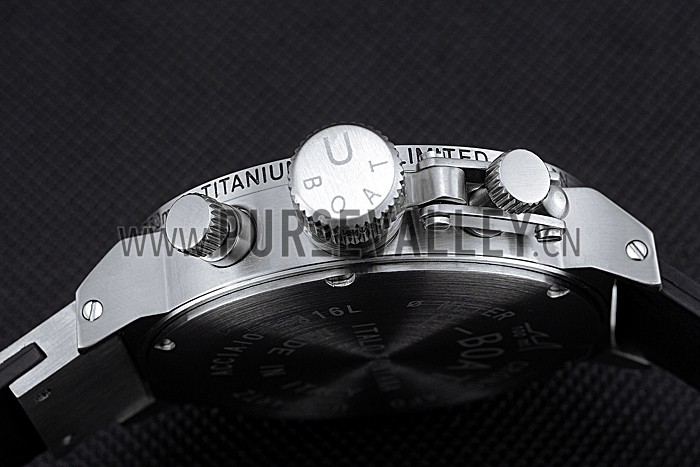 U-Boat 1001 White On Black Dial Stainless Steel Case Rubber Bracelet 622706