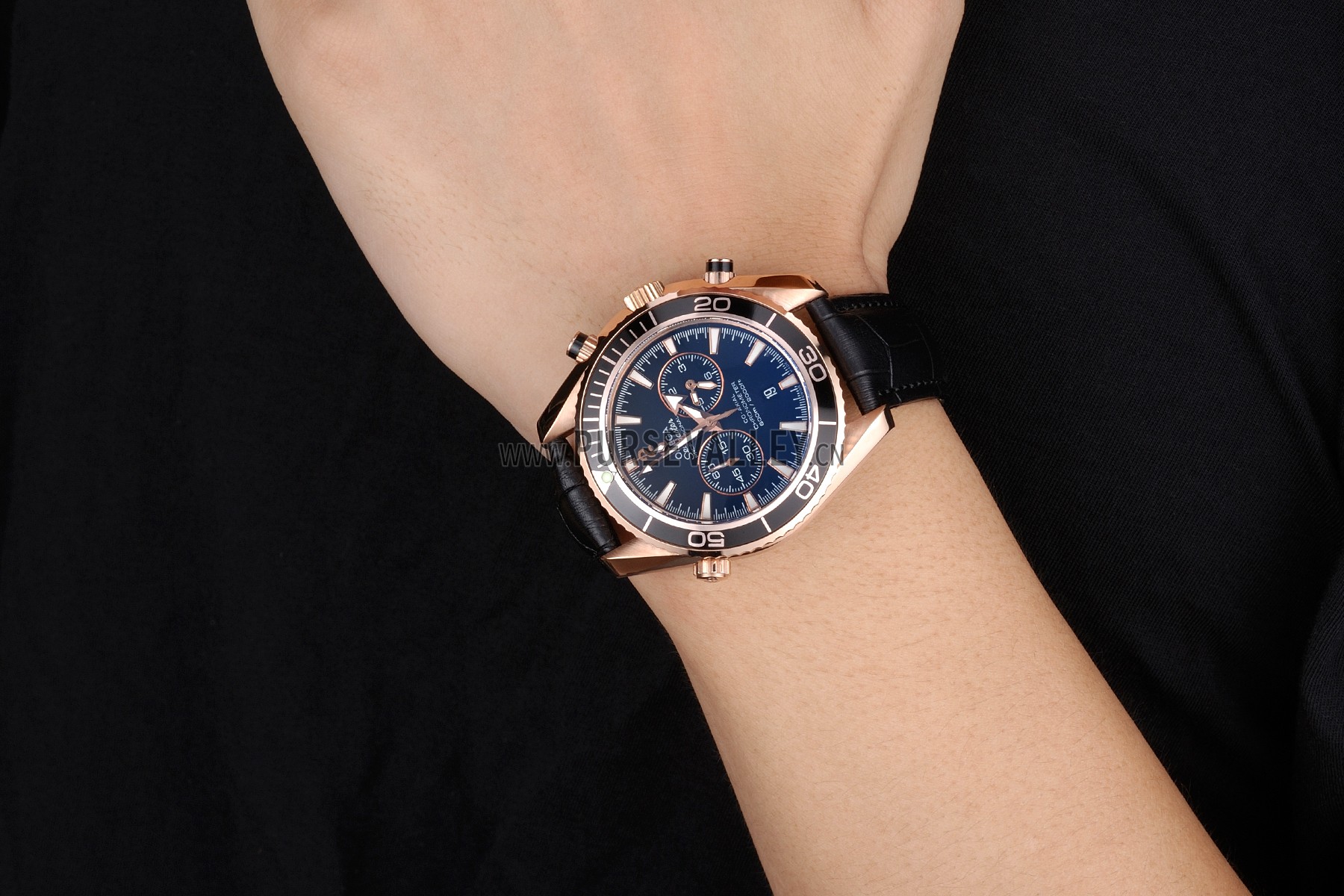 Omega Seamaster Planet Ocean Chronograph Ceragold Black Dial 622391