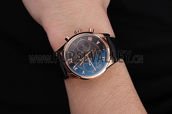Omega DeVille Rose Gold Bezel with Black Dial and Black Leather Strap 621569