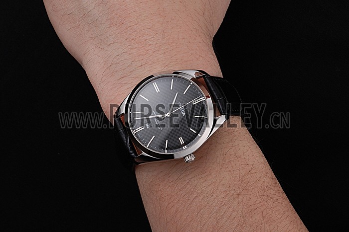Omega Tresor Master Co-Axial Black Dial Stainless Steel Case Black Leather Strap