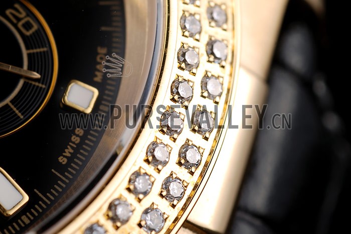 Rolex Daytona Gold Case Crystal Studded Bezel Black Dial
