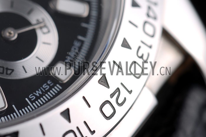 Rolex Daytona Lady Stainless Steel Case Black Dial Black Leather Strap Tachymeter