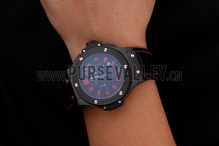Hublot Big Bang Carbon Dial With Red Markings Carbon Case And Bezel Black Leather Strap 622775