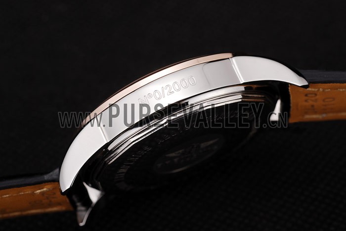 Breitling Transocean Black Dial Black Leather Strap Rose Gold Bezel 98203