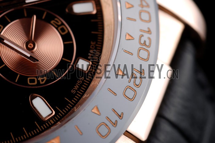 Rolex Daytona Rose Gold Case Black Dial Black Leather Strap