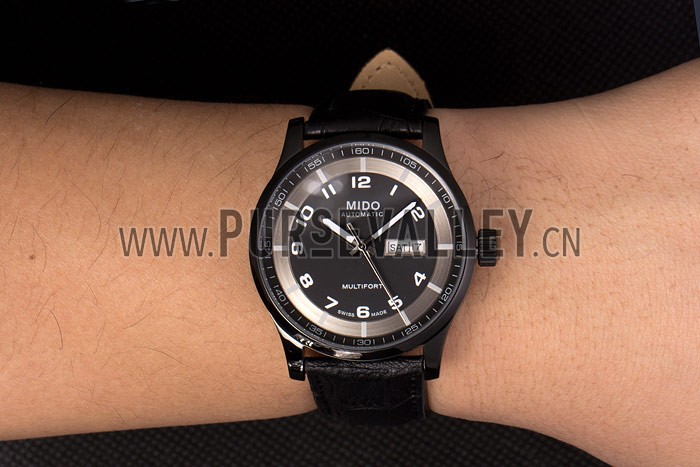 Mido Multifort Black Croco Leather Strap Black-Silver Dial 80296