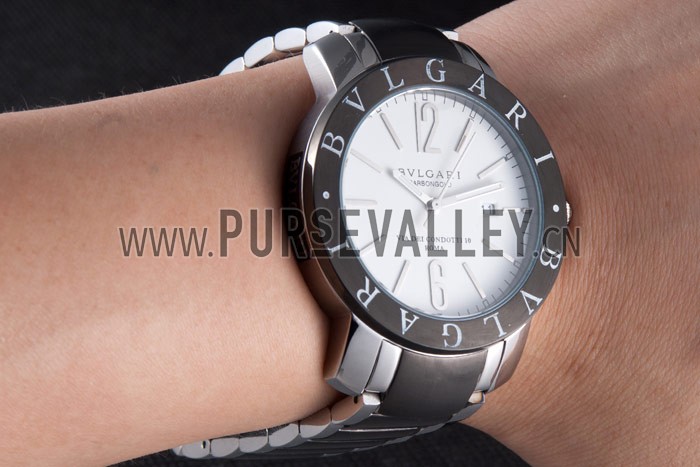 Bvlgari Bvlgari 42mm White Dial Stainless Steel Case Black Bezel Two Tone Steel Bracelet
