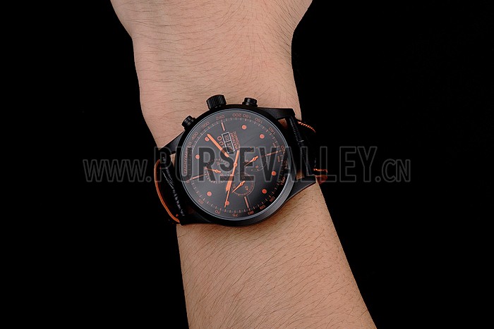Mido Multifort Cronograph All Black & Orange Dial Black Leather Strap 622181