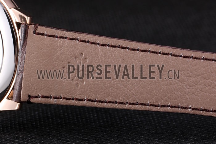 Patek Philipe Calatrava Roze Gold Polished Bezel Brown Leather Bracelet 801430