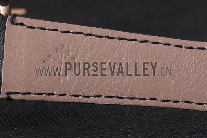 Patek Philipe Calatrava Roze Gold Polished Bezel Black Leather Bracelet 801432