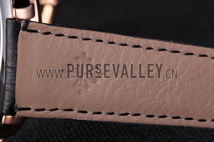 Patek Philipe Calatrava Roze Gold Polished Bezel Black Leather Bracelet 801435