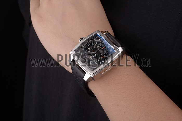 Tag Heuer Monaco Mikrograph Black Leather Strap Black Dial 7923