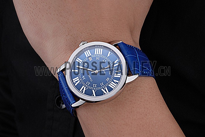Swiss Cartier Ronde Solo Stainless Steel Case Blue Dial Roman Numerals 622193