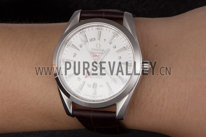 Omega Seamaster Silver Bezel with White Dial and Brown Leather Band 621573