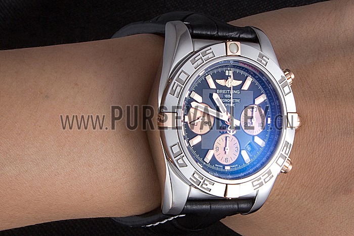 Swiss Breitling Chronomat Blue Dial with Black Leather Strap 621521