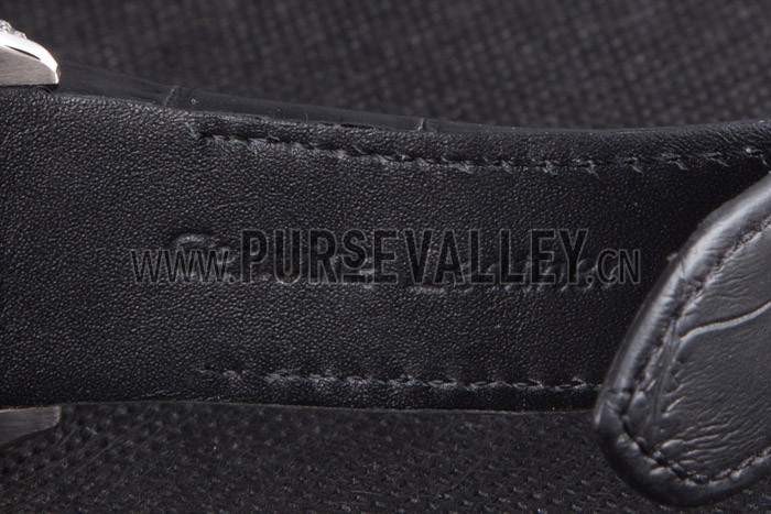 Swiss Cartier Santos Silver Bezel with Diamonds and Black Leather Strap sct47 621531