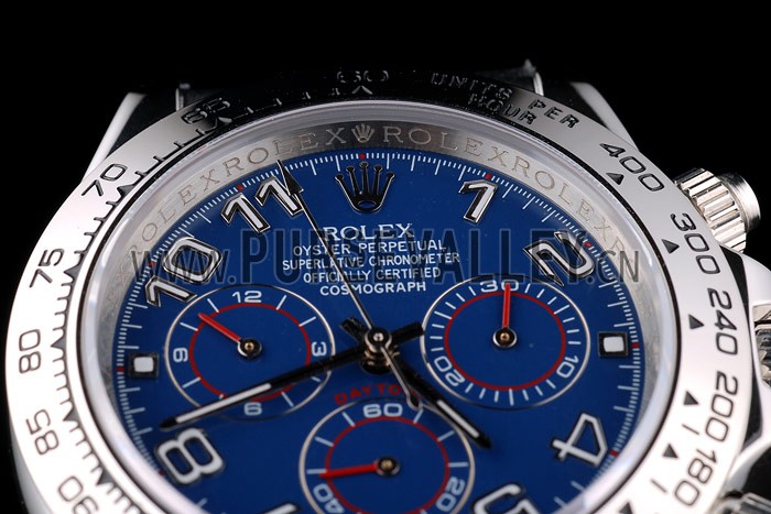 Rolex Daytona Stainless Steel Case Blue Dial Black Leather Strap