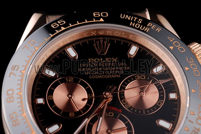 Rolex Daytona Rose Gold Case Black Dial Black Leather Strap