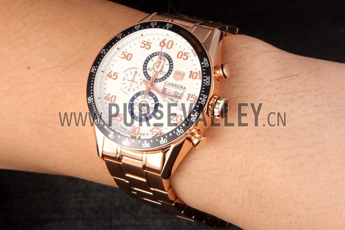 Tag Heuer Carrera Rose Gold Bracelet White Dial 801442