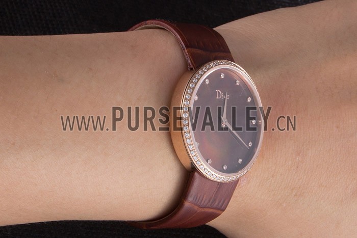 La D de Dior Brown Leather Strap with Brown Dial 621511