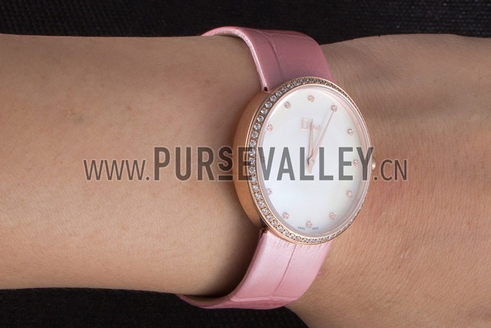 La D de Dior Pink Leather Strap with White Dial 621513