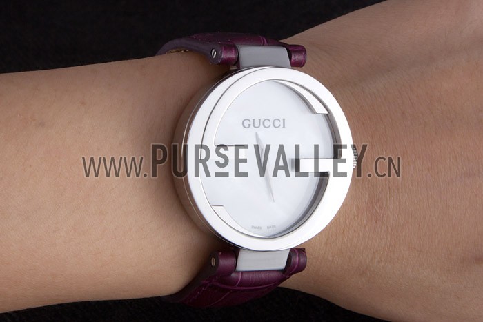 Gucci Interlocking Silver Bezel with Purple Leather Band 621516